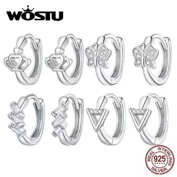 Гипоаллергенные серьги WOSTU из стерлингового серебра 925 пробы, простые геометрические треугольники с цирконием, женские пряжки для ушей A