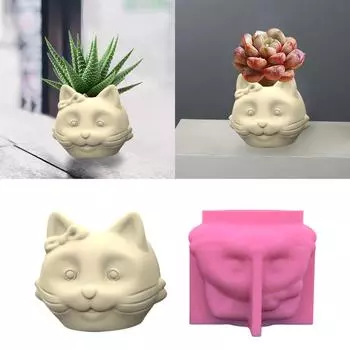 Гипсовая силиконовая форма для кошек и животных, суккуленты, бетонный цветочный горшок, ваза, гипсовая цементная форма, глиняная форма, подсвечник