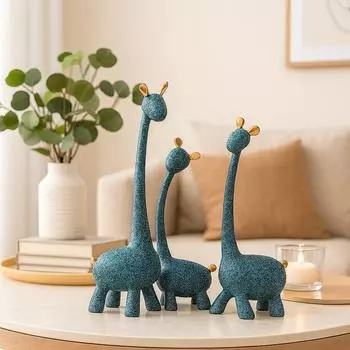 Giraffe Sculpture Family of Three Statues Resin Sculptures for Home Decoration, Figurine Accessories, Art Gifts, Crafts, Desk Ornaments (Pack of 3 синий