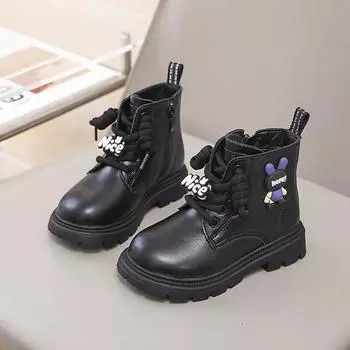 Girl Ankle Booties Kids Baby Toddler Shoes Small Size Boy Outdoor Hiking Boots Teens Students School High Boots EU:33 чёрный