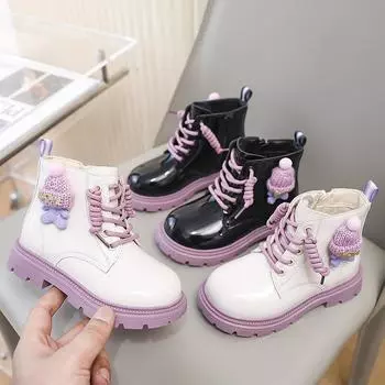 Girl Ankle Booties Kids Baby Toddler Shoes Small Size Outdoor Hiking Boots Teens Students School High Boots EU:33 чёрный