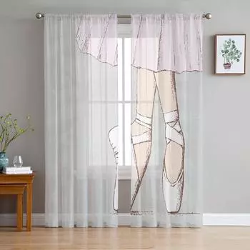 Girl Ballet Skirt Art Modern Curtains For Living Room Transparent Tulle Curtains Window Sheer For The Bedroom Accessories Decor W135 x H114cm
