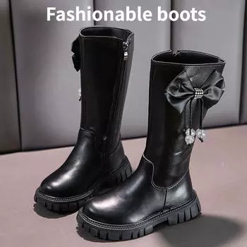Girl Boots Long Sleeved Princess Boots Fashion Childrens Boots High Sleeved Boot Autumn Winter New Girl Soft Soled Leather Boot 26insole16CM белый