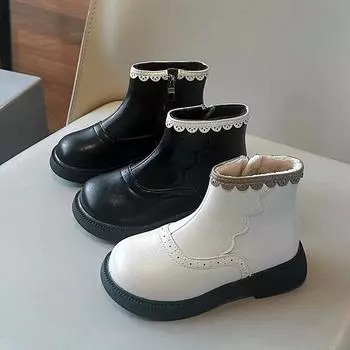 Ботинки для девочек, зимние, черные, бежевые, универсальные, принцесса, ботильоны, милые, с оборками, универсальные, детские, модные, повседневные, хлопковые ботинки 23 бежевый