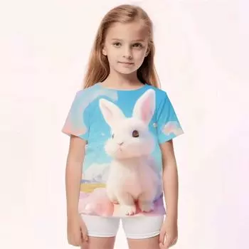Girl Clothes Cartoon Cute Rabbit 3D Print Funny Animal Lover Boy Girl Short Sleeve tops 4-14Y 110