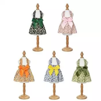 Girl Daisy Dog Fancy Dress Party Wedding Pet Shirt Suit with Plaid Skirt Summer Spring Cat Apparel for Small Puppy Supplies Pugs XS тёмно-синий