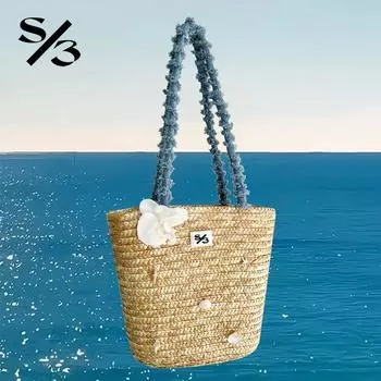 Girl DNA Original Ocean Series Seaside Vacation Straw Bag Natural Material Woven Bag One Shoulder Tote Bag Light khaki