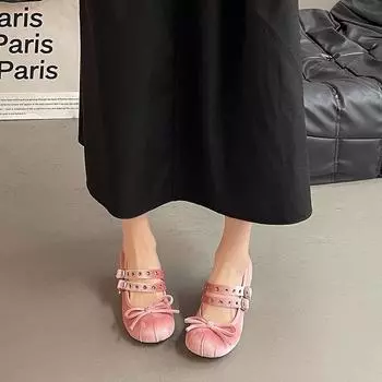 Girl gentle retro round head ballet style flat shoes spring shallow mouth casual single shoes women s skirt Mary Jane shoes tide 35 синий