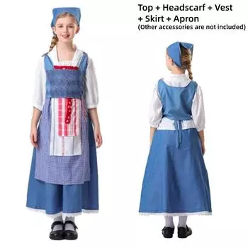 Girl Little Match Cinderella Cosplay Costume Halloween Clothing Match Blue Plaid Child,140cm/55.12in