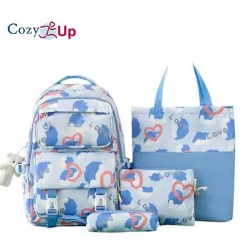 Girl Love Рюкзак Большой емкости Женский милый повседневный рюкзак из 4 предметов 44x31x14cm розовый