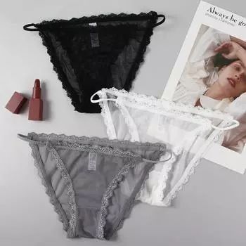 Girl Low-waist Underpants Cotton Crotch Underwear Mesh Panties Lace Thongs Lingerie Sexy Briefs M