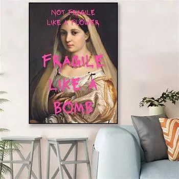 Girl Power Art Плакат «Хрупкий, как бомба», принты, настенное искусство, измененное искусство, эклектичный домашний декор, холст, картина, домашний декор для спальни 21cm30cm NoFrame