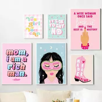 Girl Power Poster Print Pink Спальня Декор для дома Настенный декор Вдохновляющее искусство Мотивирующая цитата Картина на холсте Мама, я богатый человек 21x30cm No Framed