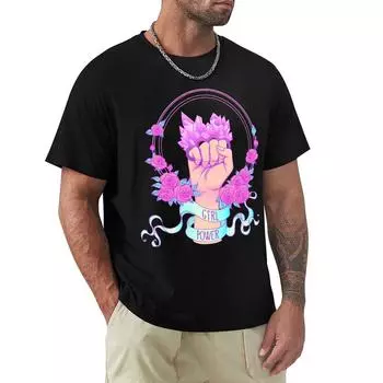 Girl Power T-Shirt Kawaii Clothes Blanks Men T Shirt S средний синий