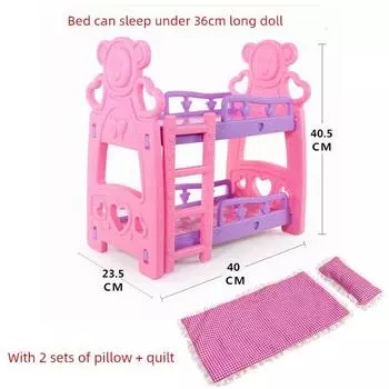 Girl Princess Artificial Twin Kids Toy Small size bunk bed +2 pillows