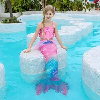 Купальник для девочек из 3 предметов с хвостом русалки для плавания, костюм принцессы-русалки, комплект бикини для детей от 3 до 12 лет 110cm