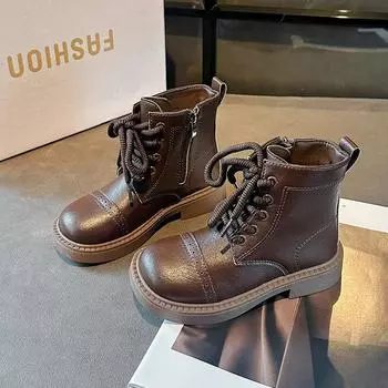 Girl s Ankle Boot Spring Autumn Versatile Children Fashion Boots Causal Round-toe Black School Kids Short Leather Boots Non-slip 26 чёрный