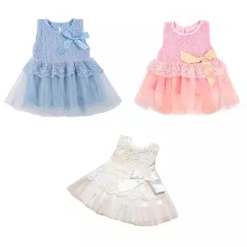 Платье без рукавов для девочки с бантом и газовой каймой Детское платье принцессы M белый