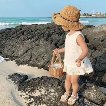 Girl s Summer Sweet Hollowed Out Set In Small Children Sleeveless Backless Undershirt + Shorts Comfortable and Breathable Two-piece Set 120