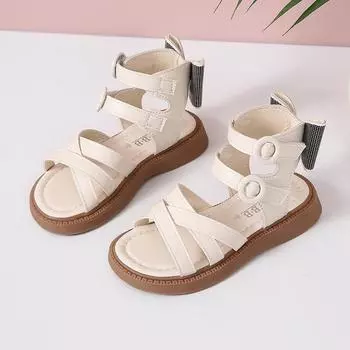 Girl Sandals Summer Children Causal Gladiator Sandals Fashion Bowtie Kids Open-toe Cut-outs Roman Sandals Soft Bottom Hook Loop 26 чёрный