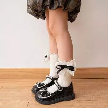 Girl Spring Autumn New Lace Bow Socks Korean Academy Style Student Children Mid Length Socken Baby Princess Kid Cotton Stockings S(0-3Years)