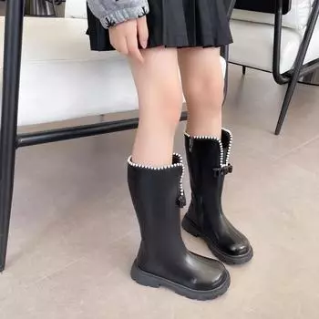 Girl Winter Boots Mid-calf Versatile Children Princess Cotton Boots Fashion Sweet Bowknot Causal Kids Catwalk Boots Round-toe 27 коричневый