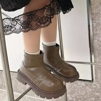 Girl Winter Boots Solid Color Classic Children Platform Ankle Boots Fashion Warm Versatile Kids Causal Outdoor Cotton Boots New 21 коричневый