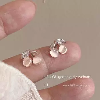 Girlish Style Pink Gentle Delicate Cherry Mosquito Coil Ear Clip Small Fancy Ear Studs Earrings Jewelry A pair of stud earrings