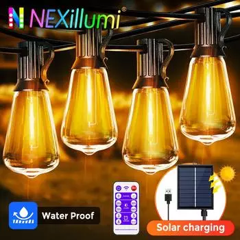 Гирлянда 12M/9.5M на солнечных батареях с пультом дистанционного управления, уличная лампа ST38 и светодиодные лампы IP65, ударопрочные, 8 режимов освещения для садовой вечеринки
