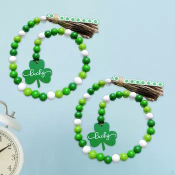 Гирлянда из 2 бусин с кисточками, натуральные деревянные украшения, настенное крепление Green White