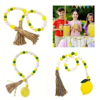 Гирлянда из бисера из лимонного дерева с кисточками в деревенском стиле. Лимонные деревенские бусины. Летний декор для дома в деревенском стиле. Многоярусный поднос. B