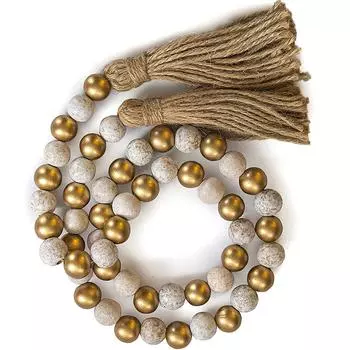 Гирлянда из деревянных бусин, гирлянда из деревянных бусин, декоративные бусины, гирлянда из кисточек в стиле бохо One Size