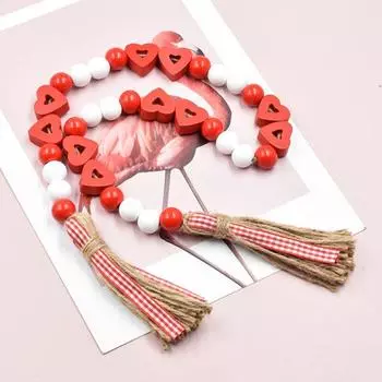 Гирлянда из деревянных бусин ко Дню святого Валентина, нанизанные бусины с кисточками и бусины в форме сердечек в деревенском стиле