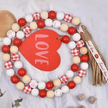 Гирлянда из деревянных бусин Love ко Дню святого Валентина, многоярусный поднос, гирлянда из бисера с кисточками, подвеска, украшение для дома на вечеринку, аксессуары