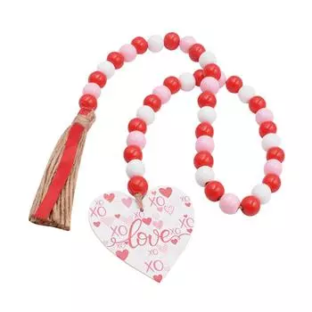 Гирлянда из деревянных бусин на День Святого Валентина с кисточками, деревенская гирлянда из деревянных бусин, подвесные деревянные украшения в форме сердца любви One Size