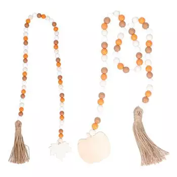 Гирлянда из деревянных бусин с кисточками. Деревянное деревенское украшение из бусин для украшения дома и праздника. Maple Leaf