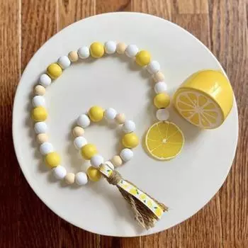 Гирлянда из деревянных бусин с подвеской в виде лимона, своими руками, поделки, деревенский фермерский дом, настенное украшение в стиле бохо, плетеные кисточки, украшения