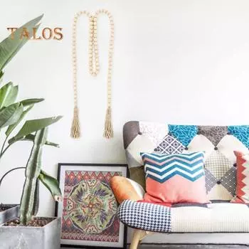 Гирлянда из деревянных бусин в стиле бохо, подвесная подвеска из деревянных бусин с кисточками для фермерского дома 14mm