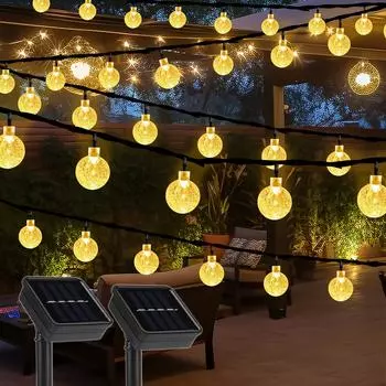 Гирлянда из хрустальных шаров на солнечных батареях с 20–100 светодиодами – водонепроницаемые уличные гирлянды с 8 режимами для рождественского украшения сада 3M 20LEDs теплый белый