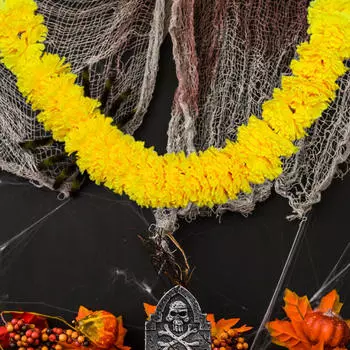 Гирлянда из искусственных цветов бархатцев, украшение на Хэллоуин, подвесное украшение для окна Yellow