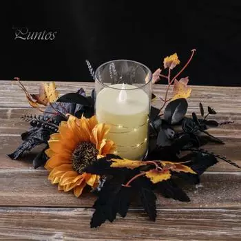 Гирлянда из колец для свечей на Хэллоуин, 10 дюймов, искусственные листья, подсолнух, кленовый лист, венок для подсвечника на столбе, украшение для свадебного дома, столешницы Sunflower