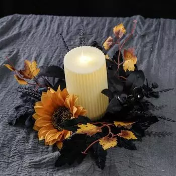 Гирлянда из колец для свечей на Хэллоуин, 10 дюймов, искусственные листья, подсолнух, кленовый лист, венок для подсвечника на столбе, украшение для свадебного дома, столешницы Sunflower