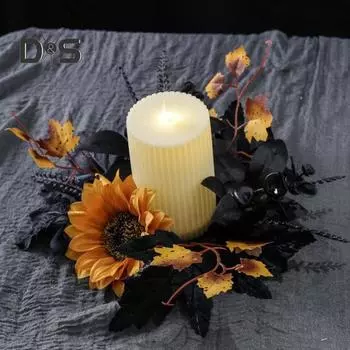Гирлянда из колец для свечей на Хэллоуин, 10 дюймов, искусственные листья, подсолнух, кленовый лист, венок для подсвечника на столбе, украшение для свадебного дома, столешницы Sunflower