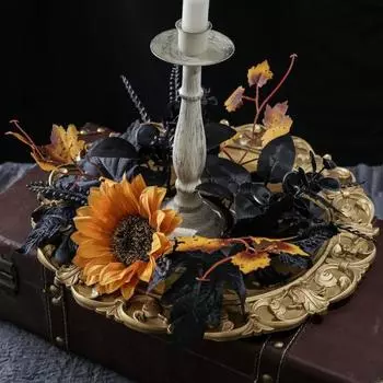 Гирлянда из колец для свечей на Хэллоуин 10 дюймов, искусственные листья, венок из подсолнухов и кленовых листьев