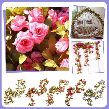 Гирлянда из кошачьих роз Искусственная роза Виноградная лоза Зеленые листья Украшение дома Гирлянда Свадебный искусственный цветок Подвесная корзина Украшение дома Цветочная лоза One Size