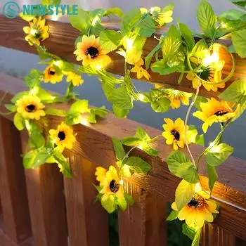 Гирлянда из лозы плюща на батарейках 5 м рождественская гирлянда из подсолнухов и роз для спальни, сада, свадебного декора 5M 50LEDs