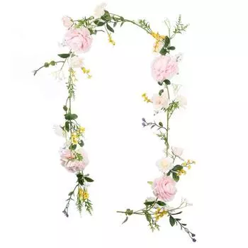 Гирлянда из пионов, шелковая искусственная гирлянда из цветов пиона из ротанга с розовыми и белыми цветами для украшения стола для свадебной вечеринки розовый