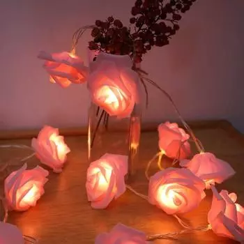 Гирлянда из роз на День святого Валентина, 3 м, гирлянда из цветочных гирлянд, 20 светодиодных лампочек для вечеринки, свадьбы, Дня матери, дня рождения, Рождества 7cm белый