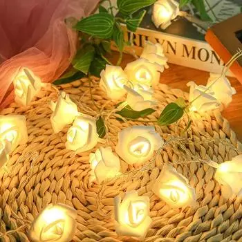 Гирлянда из розовых цветов на батарейках, гирлянда из пенопластовых роз для дома, спальни, свадьбы, Дня святого Валентина