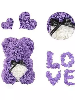 Гирлянда из розовых медведей, мишка ручной работы, плюшевый мишка из роз, подарок на День матери, День святого Валентина, девичник, свадьбу с прозрачной подарочной коробкой 25 см фиолетовый